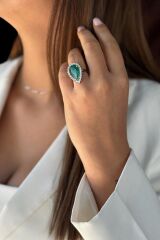 14 AYAR 6,74 CT DAMLA ZÜMRÜT TAŞLI 1,23 CT PIRLANTA TAŞLI YÜZÜK 18