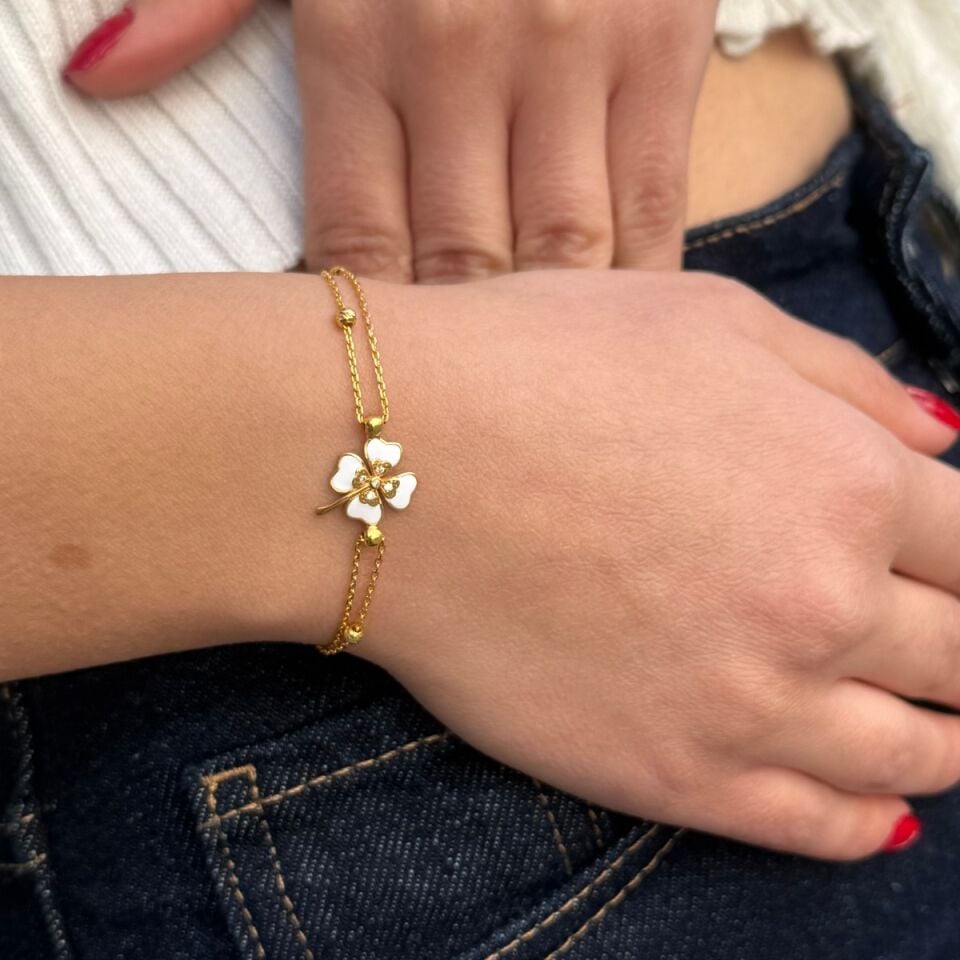 22 AYAR BEYAZ MİNELİ YONCA ALTIN BİLEKLİK