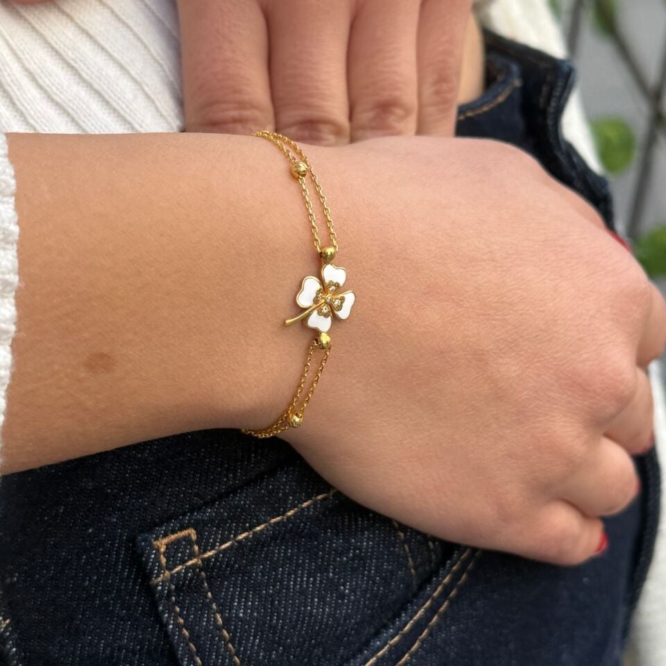 22 AYAR BEYAZ MİNELİ YONCA ALTIN BİLEKLİK