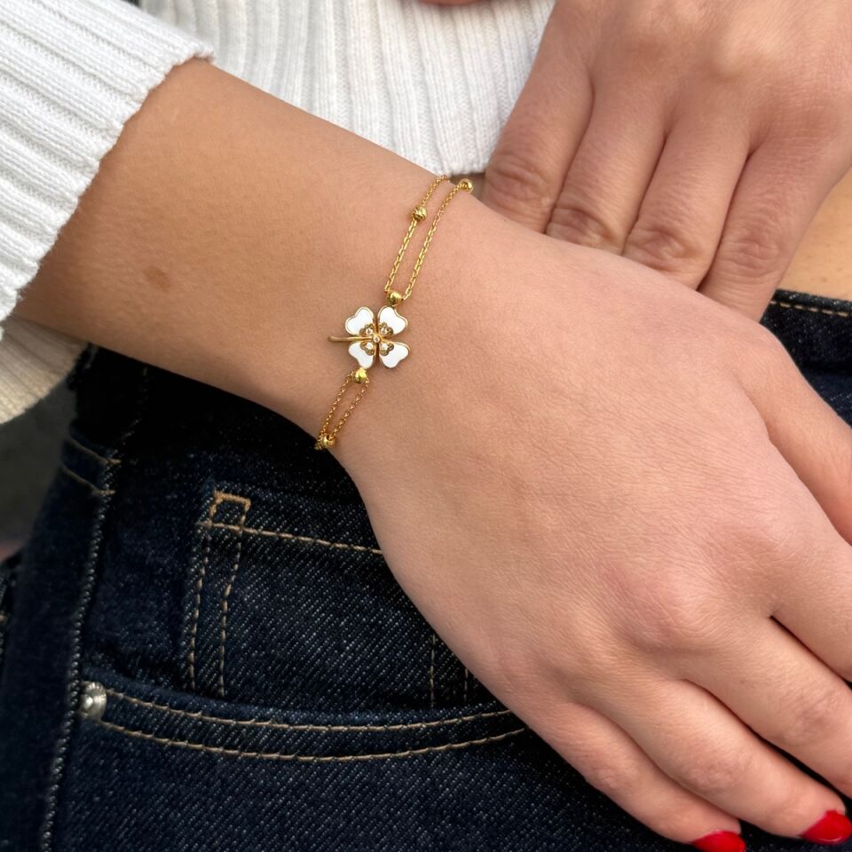 22 AYAR BEYAZ MİNELİ YONCA ALTIN BİLEKLİK