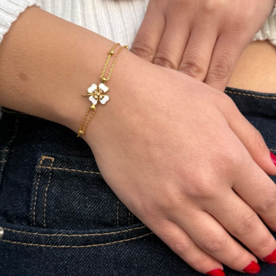 22 AYAR BEYAZ MİNELİ YONCA ALTIN BİLEKLİK