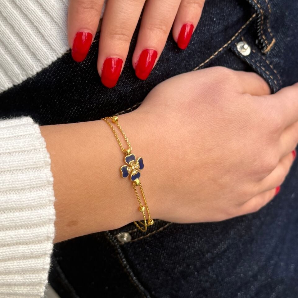 22 AYAR LACİVERT MİNELİ YONCA ALTIN BİLEKLİK