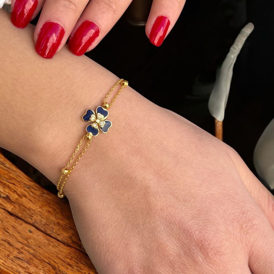 22 AYAR LACİVERT MİNELİ YONCA ALTIN BİLEKLİK