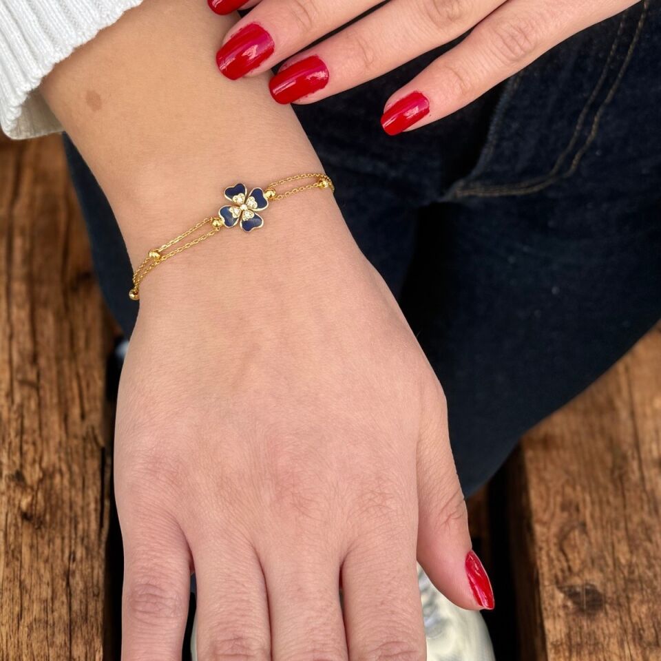 22 AYAR LACİVERT MİNELİ YONCA ALTIN BİLEKLİK