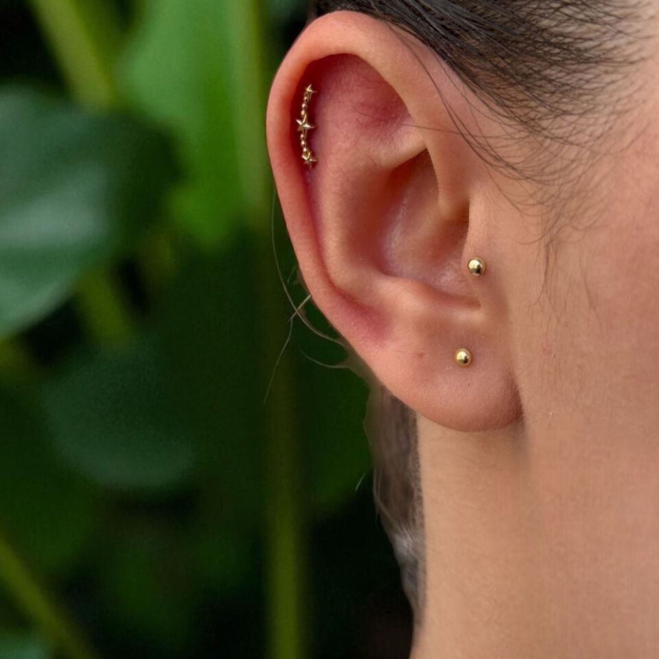 14 AYAR ÜÇ YILDIZ TRAGUS VE HELİX KÜPE