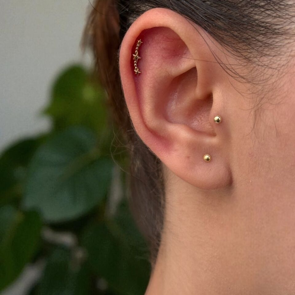 14 AYAR ÜÇ YILDIZ TRAGUS VE HELİX KÜPE