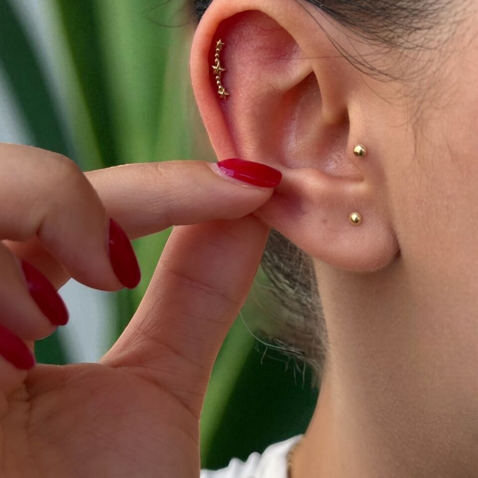 14 AYAR ÜÇ YILDIZ TRAGUS VE HELİX KÜPE