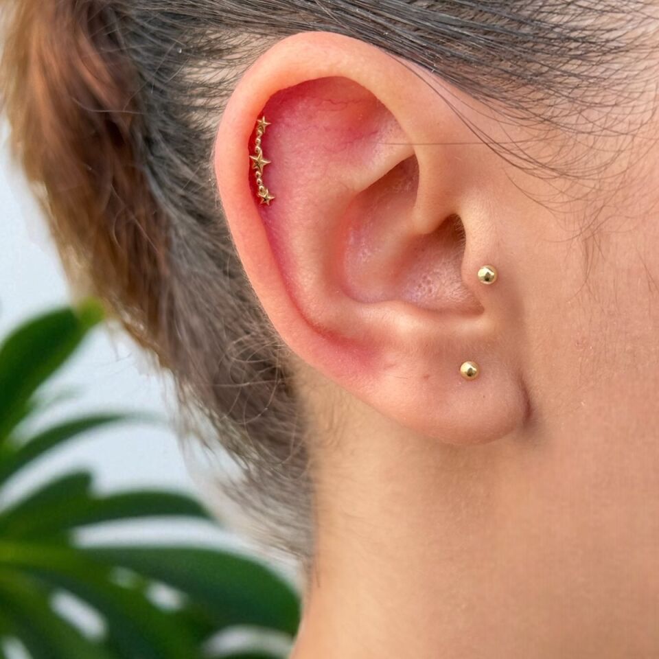 14 AYAR ÜÇ YILDIZ TRAGUS VE HELİX KÜPE