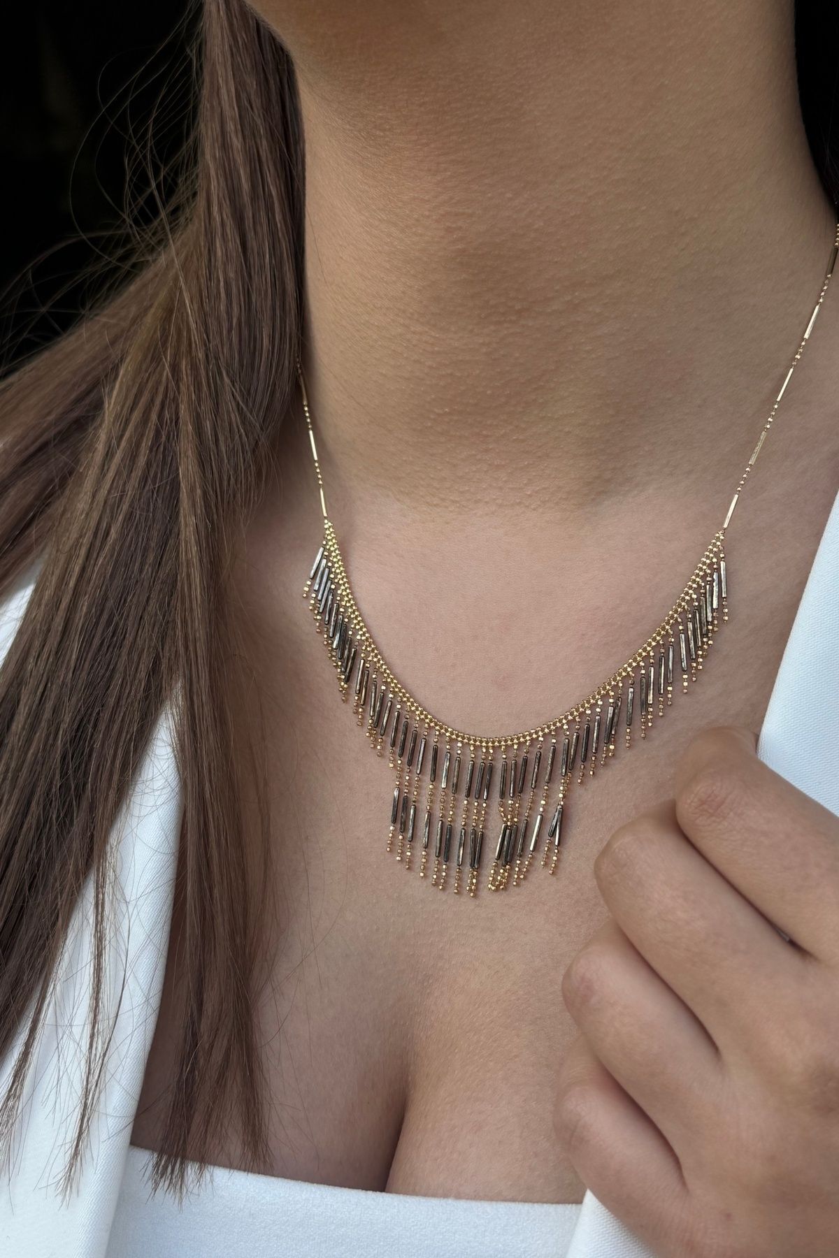 14 AYAR SİYAH RODAJLI İTALYAN MODEL ALTIN KOLYE