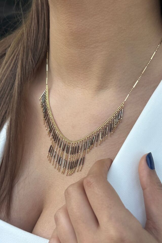 14 AYAR SİYAH RODAJLI İTALYAN MODEL ALTIN KOLYE