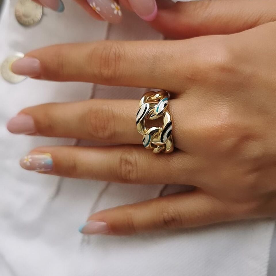 14 AYAR ÜSTÜ NAZAR MİNELİ HALKA HALKA ALTIN YÜZÜK