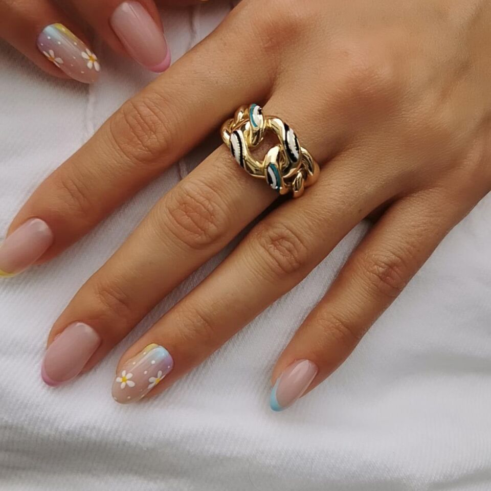 14 AYAR ÜSTÜ NAZAR MİNELİ HALKA HALKA ALTIN YÜZÜK