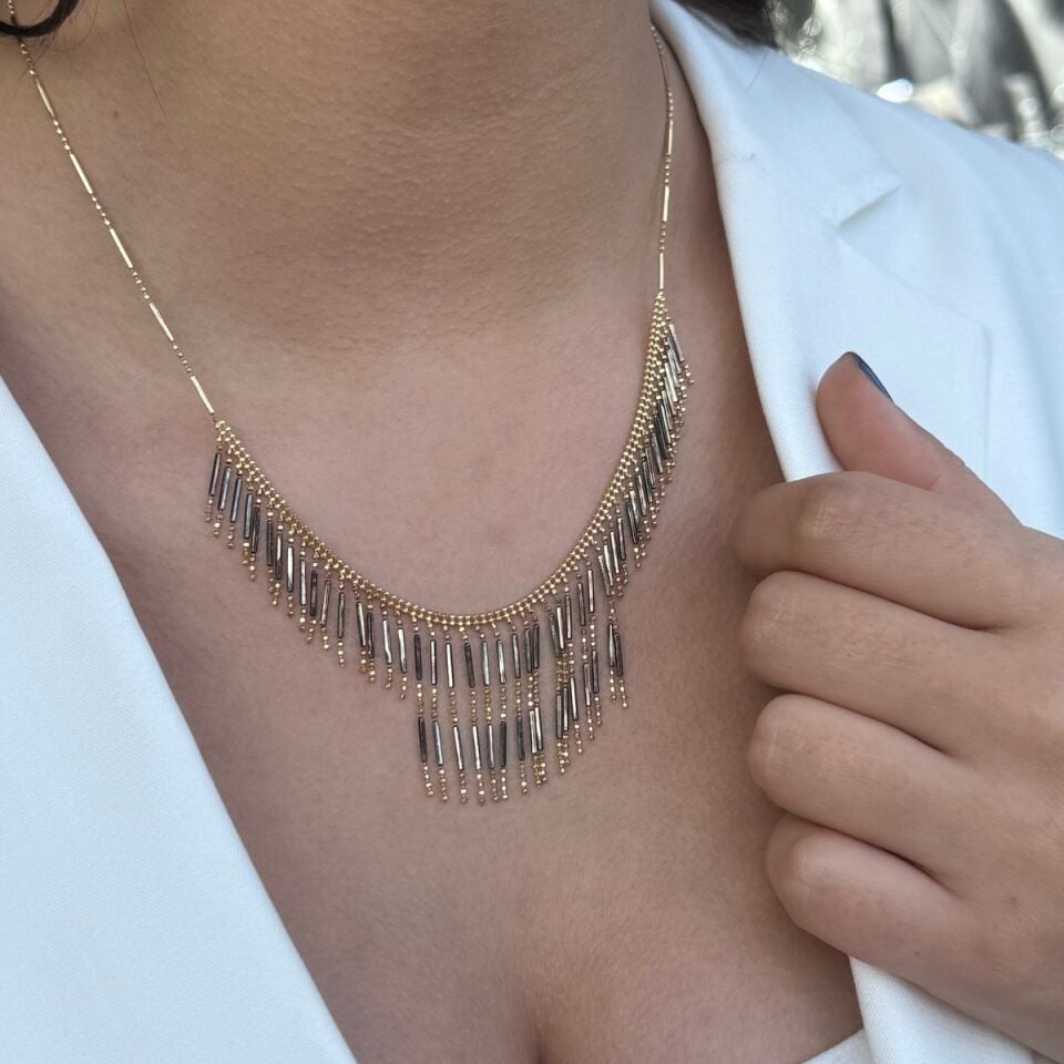 14 AYAR SİYAH RODAJLI İTALYAN MODEL ALTIN KOLYE