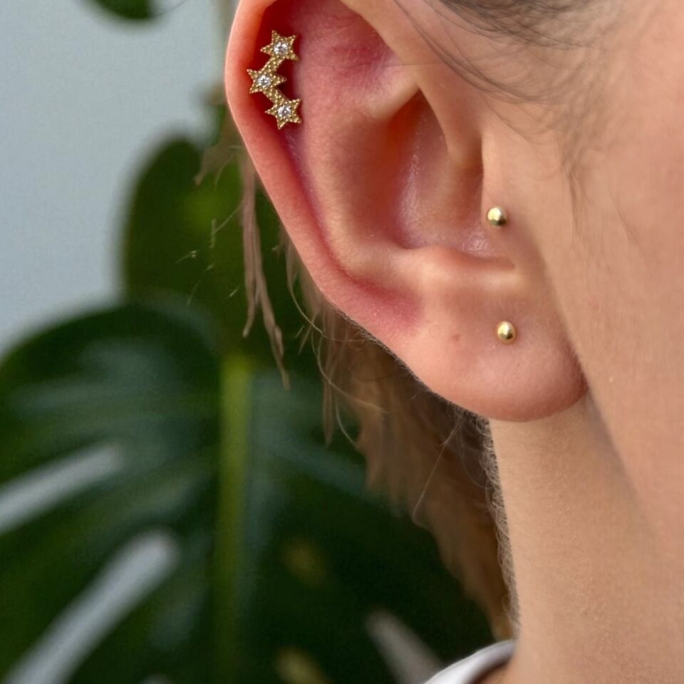 14 AYAR ÜÇ YILDIZ TRAGUS VE HELİX KÜPE