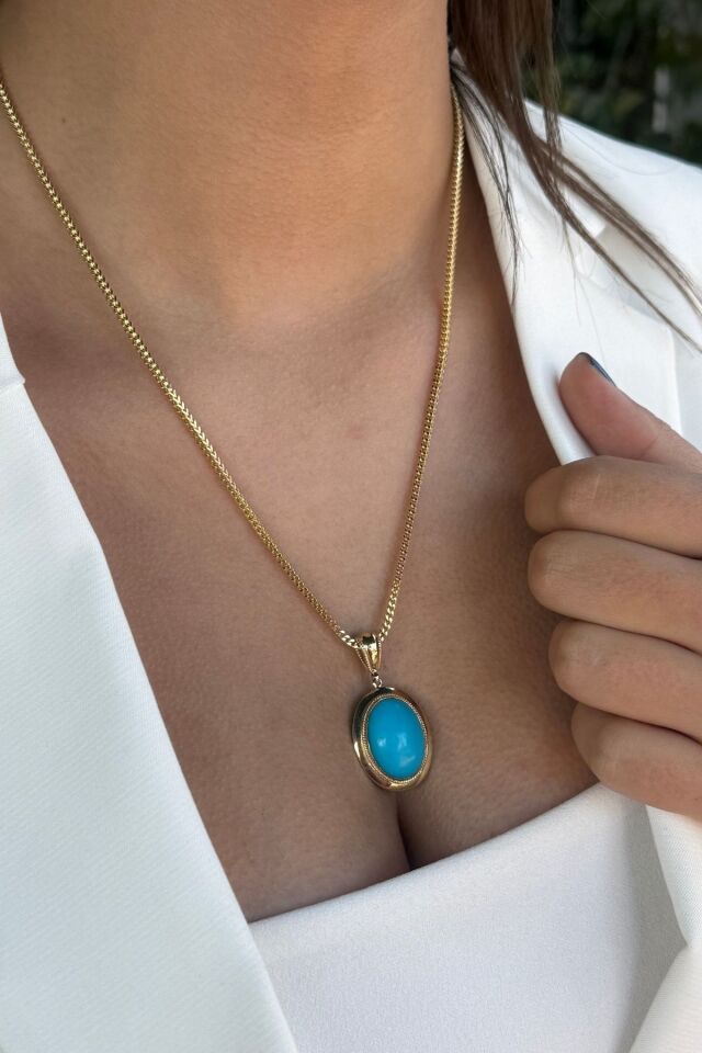 14 AYAR FİRUZE TAŞLI ALTIN KOLYE