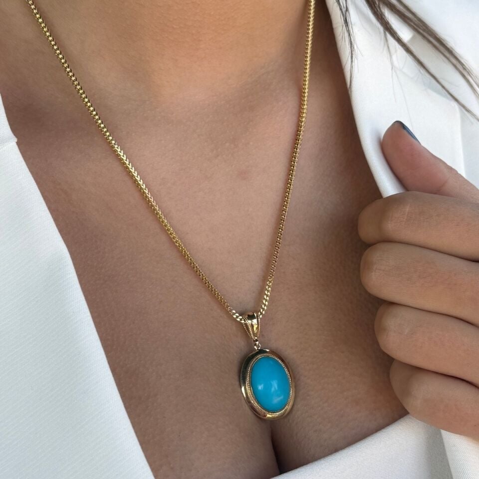 14 AYAR FİRUZE TAŞLI ALTIN KOLYE