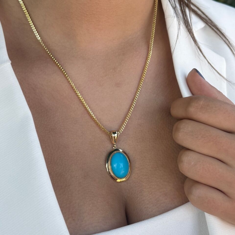 14 AYAR FİRUZE TAŞLI ALTIN KOLYE