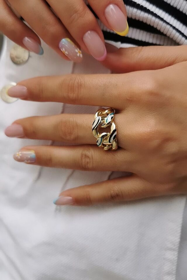 14 AYAR ÜSTÜ NAZAR MİNELİ HALKA HALKA ALTIN YÜZÜK 17