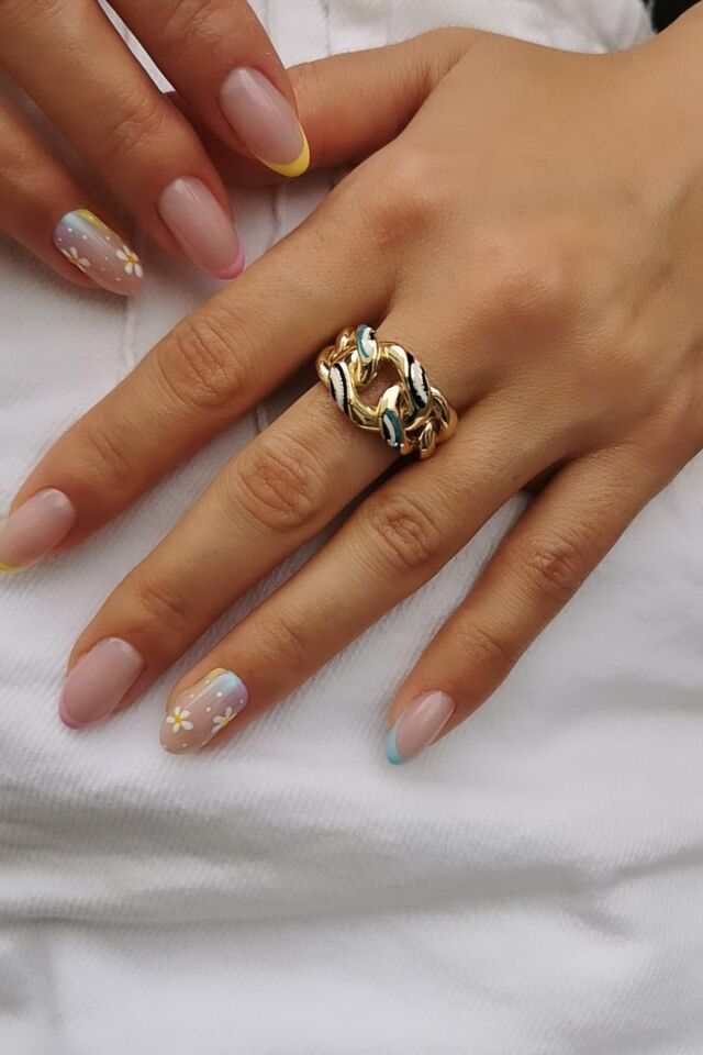 14 AYAR ÜSTÜ NAZAR MİNELİ HALKA HALKA ALTIN YÜZÜK 17