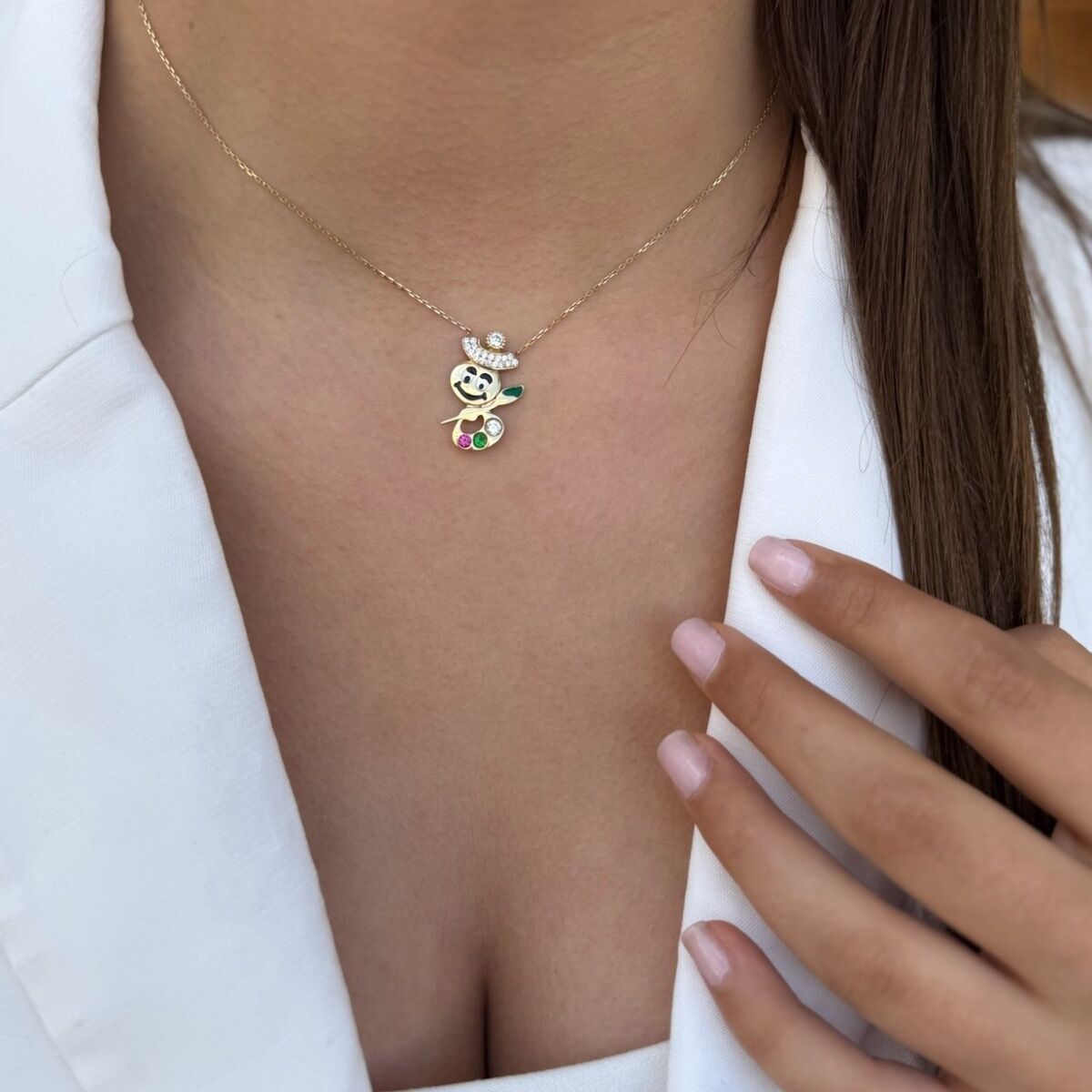 14 Ayar Ressam Figürlü Esprili Altın Kolye