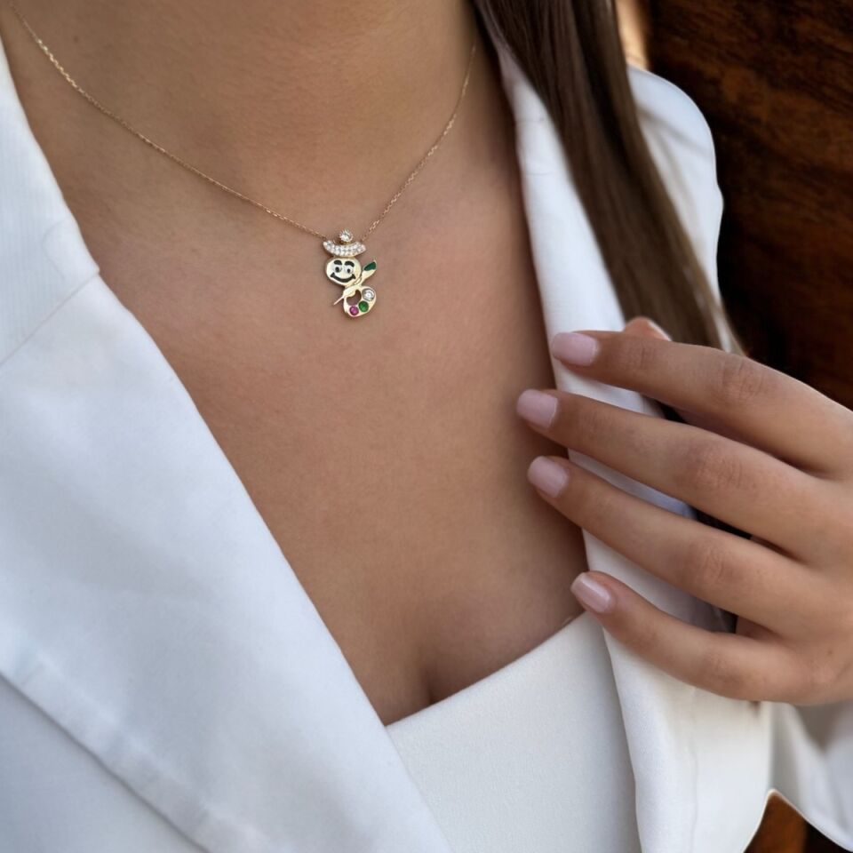 14 Ayar Ressam Figürlü Esprili Altın Kolye