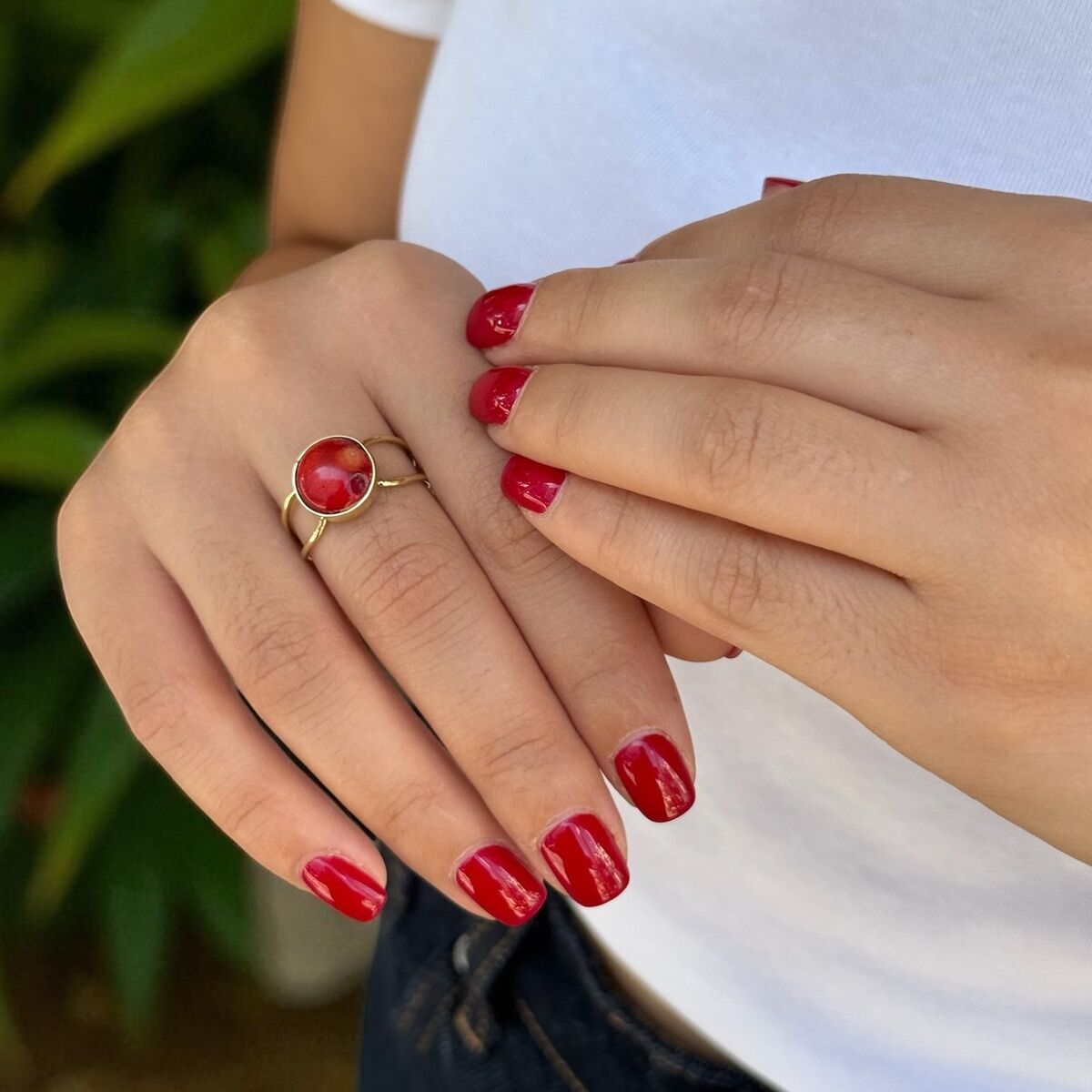 14 Ayar Orjinal Mercan Taşlı El Yapımı Yüzük