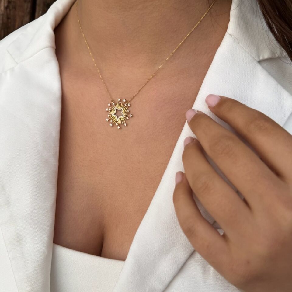 14 Ayar Özel Üretim Güneş Tasarımı Kolye