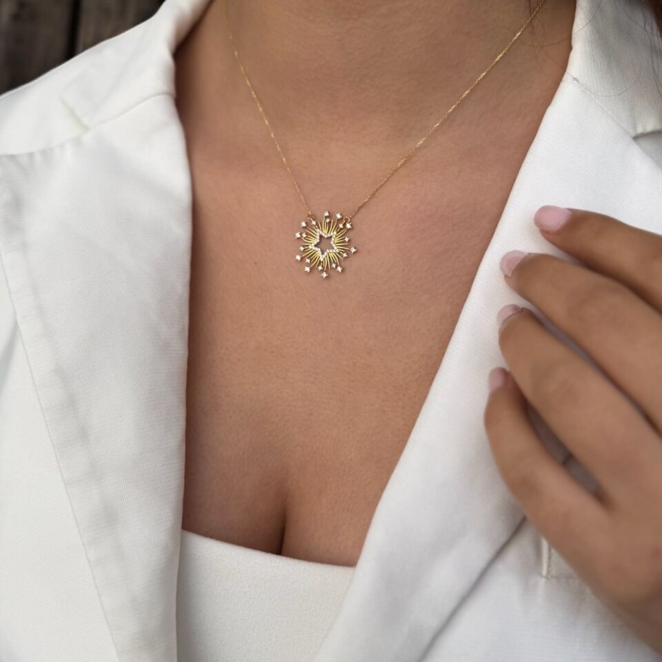 14 Ayar Özel Üretim Güneş Tasarımı Kolye