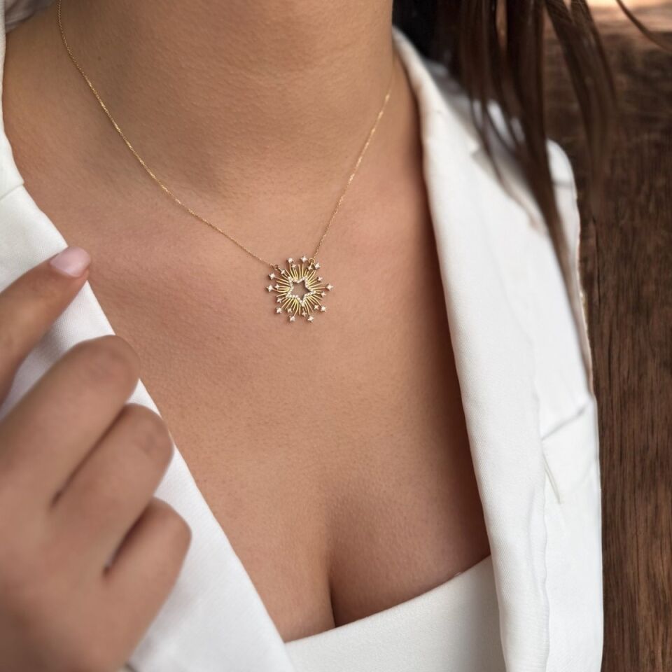 14 Ayar Özel Üretim Güneş Tasarımı Kolye