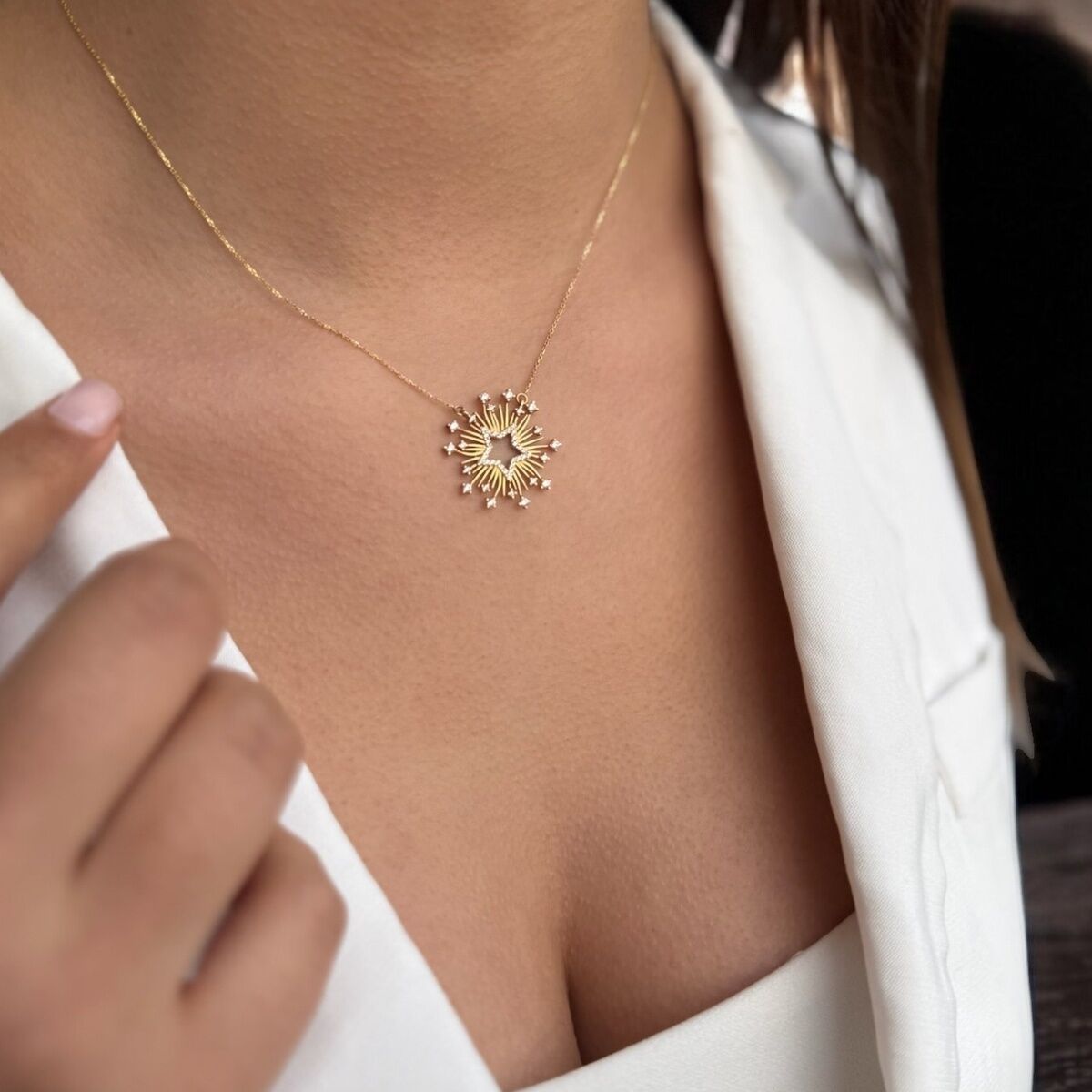 14 Ayar Özel Üretim Güneş Tasarımı Kolye