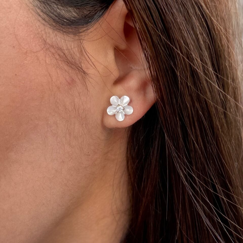 14 AYAR ÖZEL TASARIM SEDEF ÇİÇEK ALTIN KÜPE