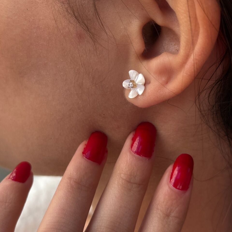 14 AYAR ÖZEL TASARIM SEDEF ÇİÇEK ALTIN KÜPE