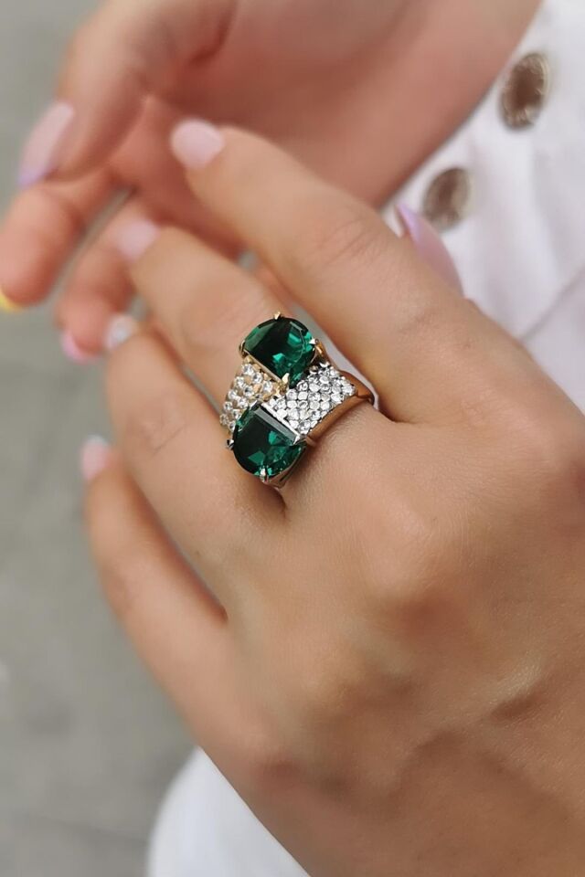 14 AYAR YEŞİL TAŞLI İTALYAN ALTIN YÜZÜK 19