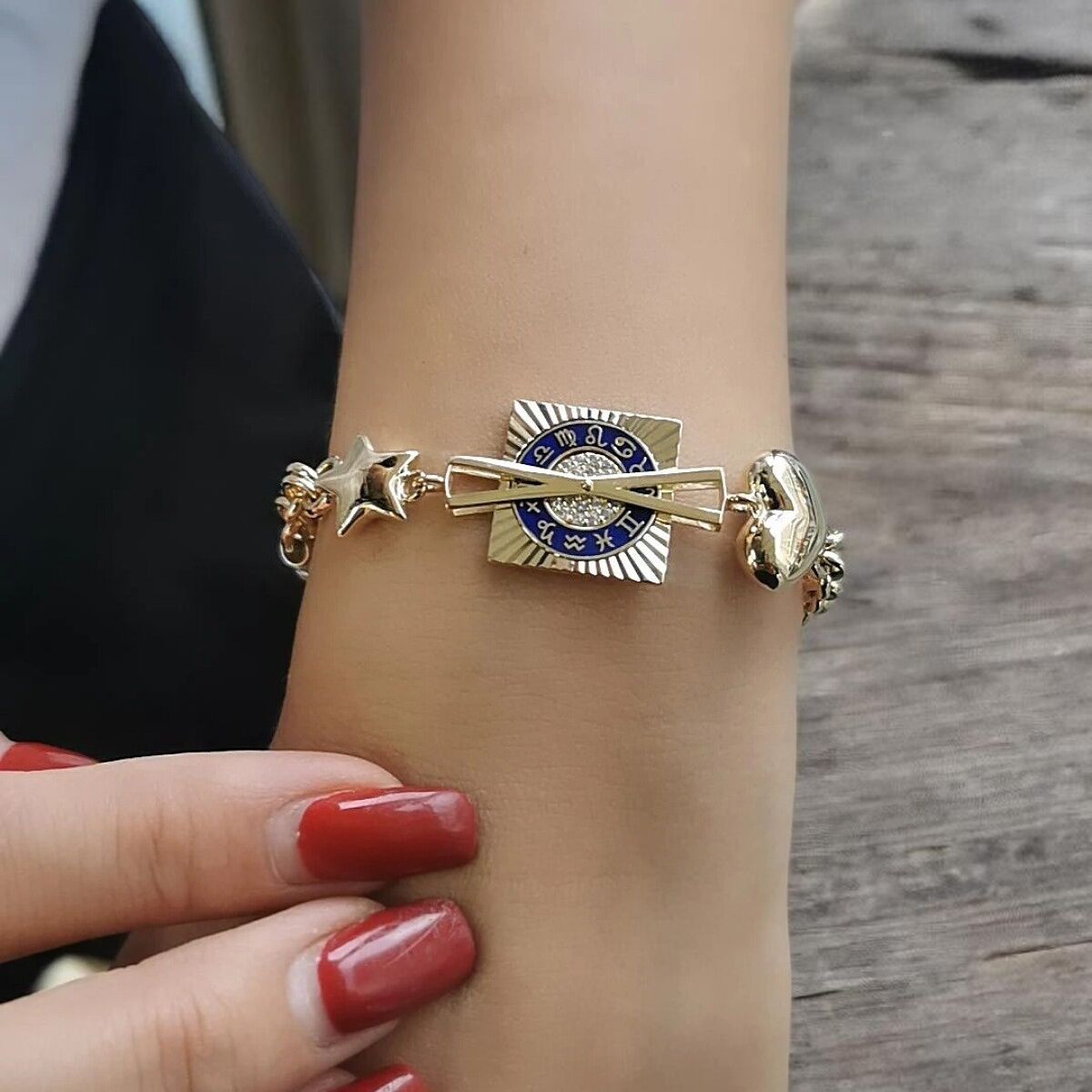 14 Ayar Lacivert Mineli Üstü Dönen Burç Bilekliği