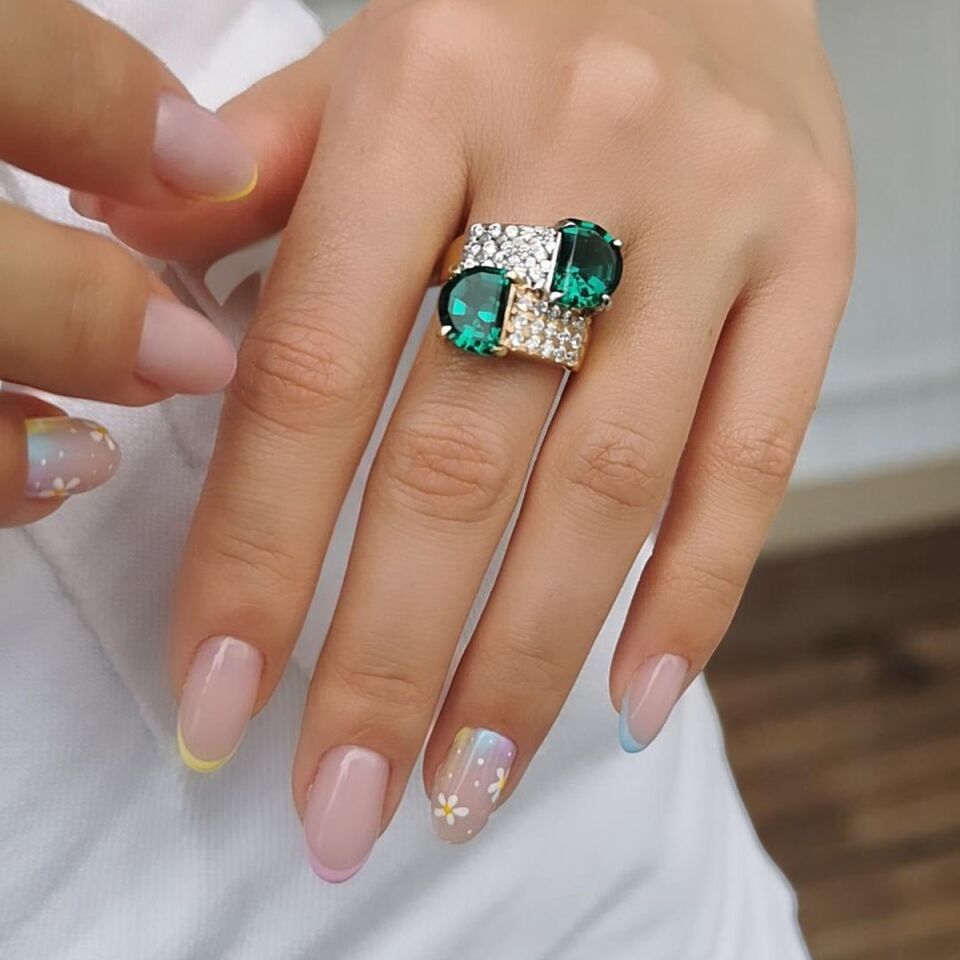 14 AYAR YEŞİL TAŞLI İTALYAN ALTIN YÜZÜK