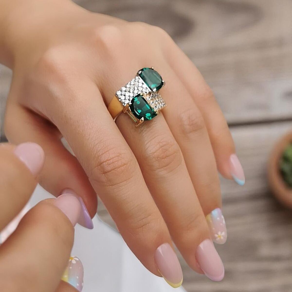 14 AYAR YEŞİL TAŞLI İTALYAN ALTIN YÜZÜK