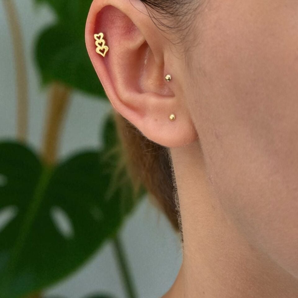 14 AYAR ÜÇ KALP TRAGUS VE HELİX KÜPE