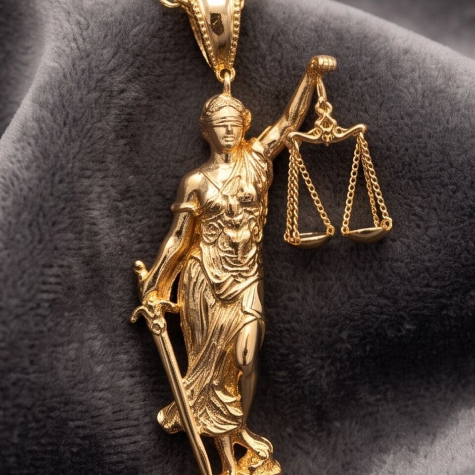 14 AYAR ÖZEL TASARIM THEMİS HEYKELİ ADALET KADIN HEYKELİ ALTIN KOLYE