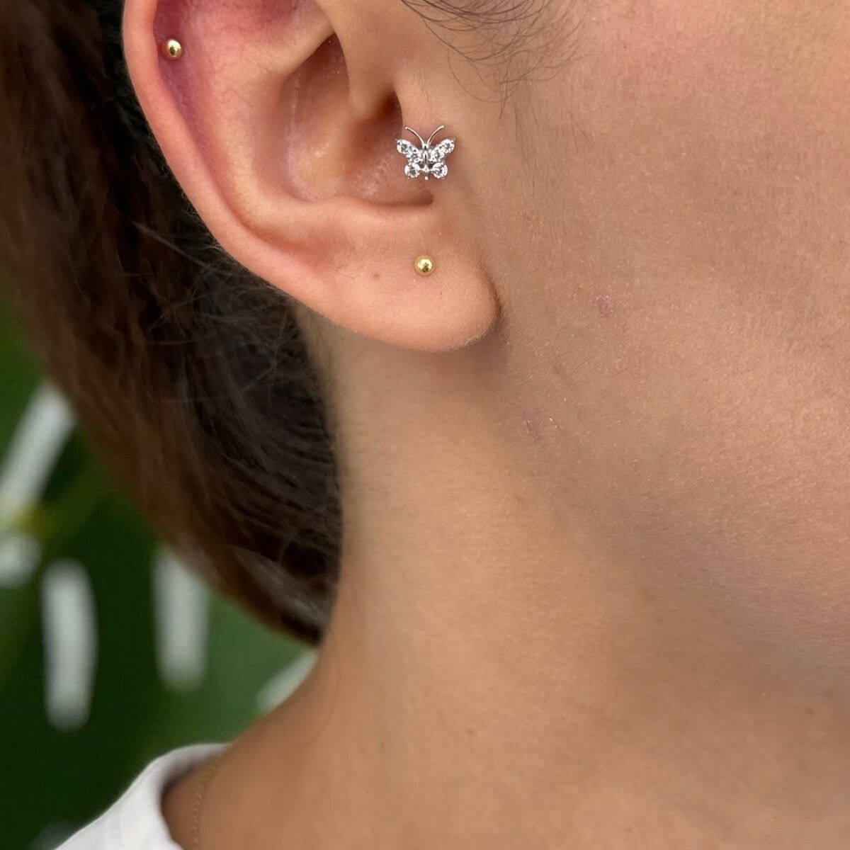 14 AYAR BEYAZ ALTIN KELEBEK TRAGUS VE HELİX KÜPE
