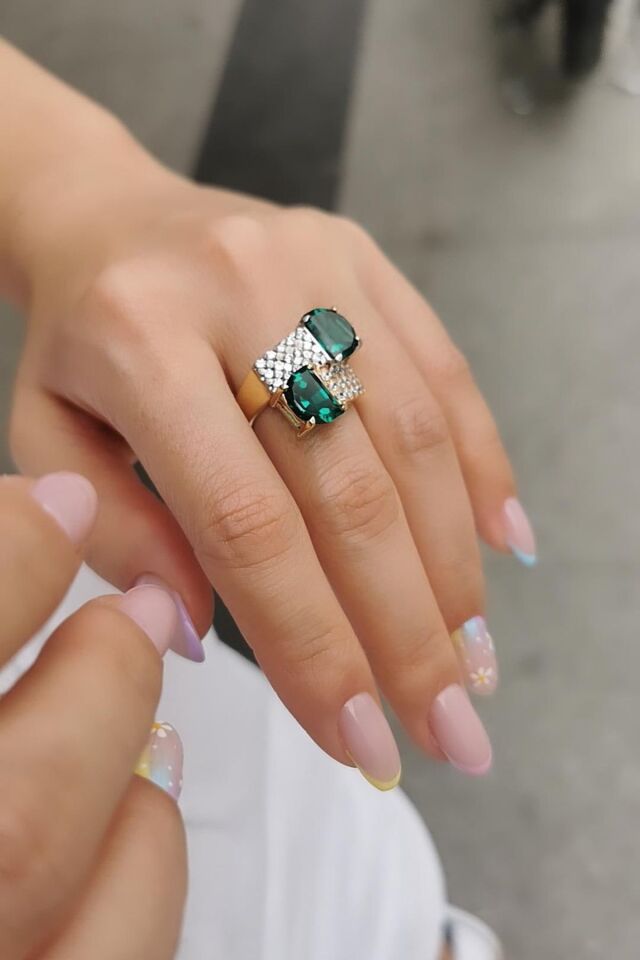 14 AYAR YEŞİL TAŞLI İTALYAN ALTIN YÜZÜK 18