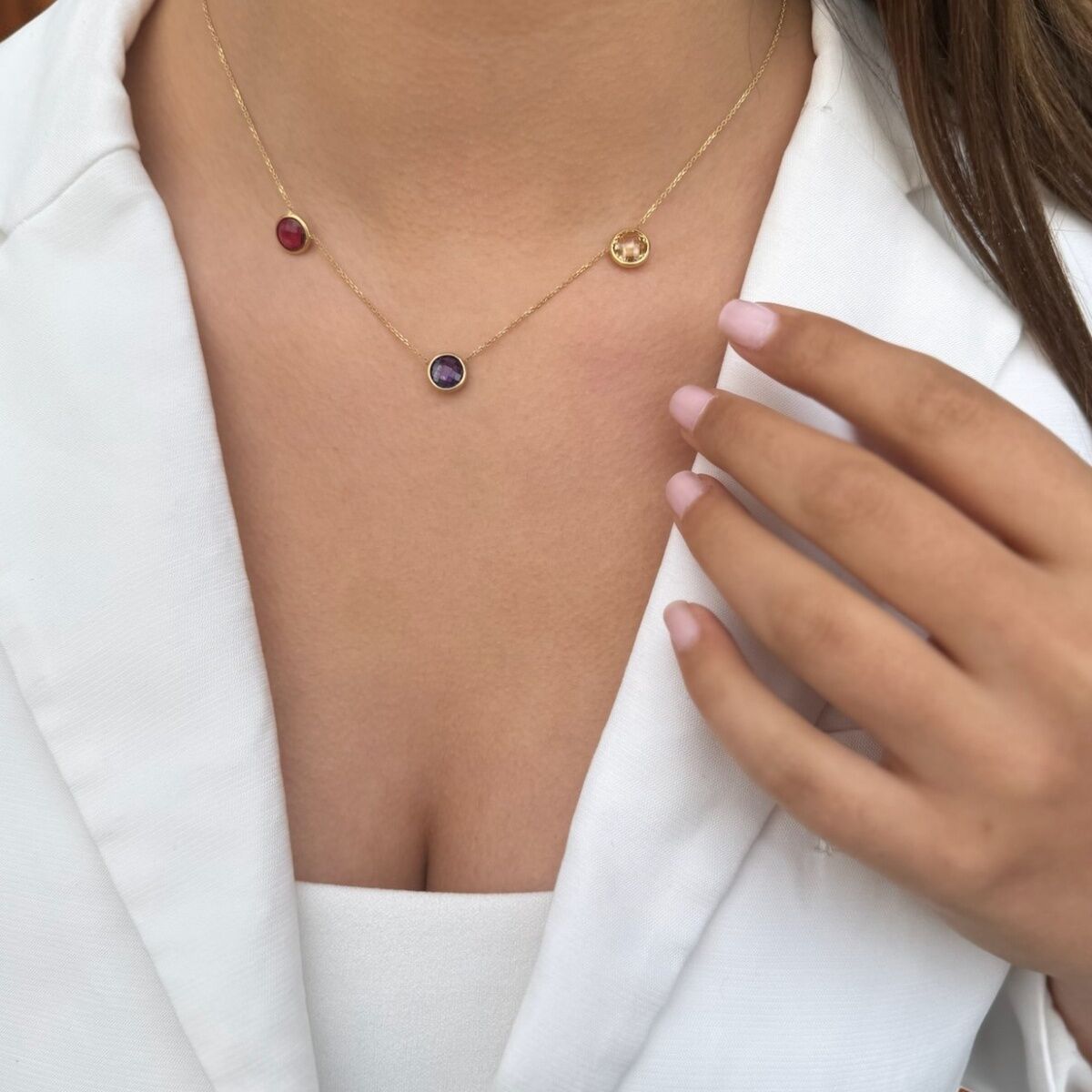 14 AYAR KRİSTAL TAŞLI ALTIN KOLYE