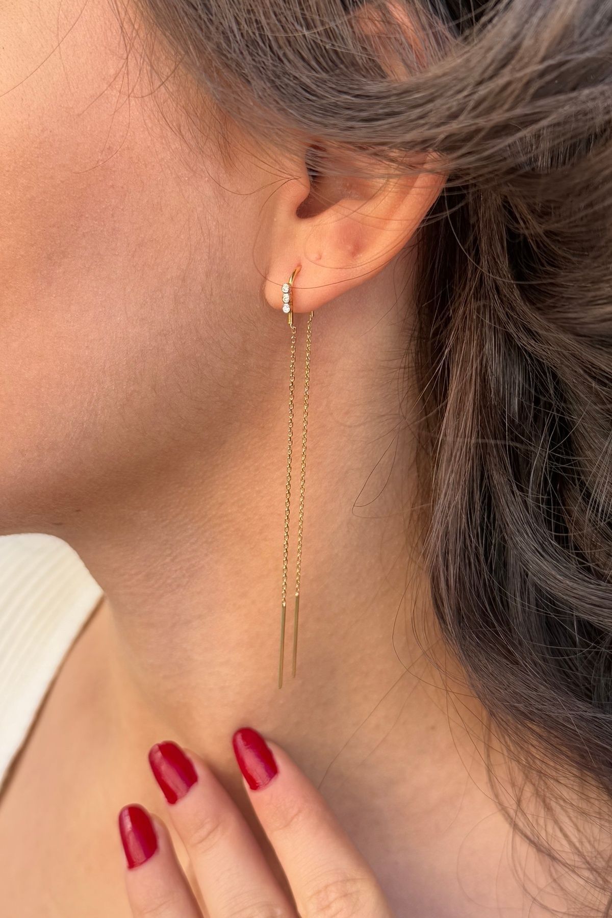 14 AYAR PIRLANTA TAŞLI ZİNCİR KÜPE