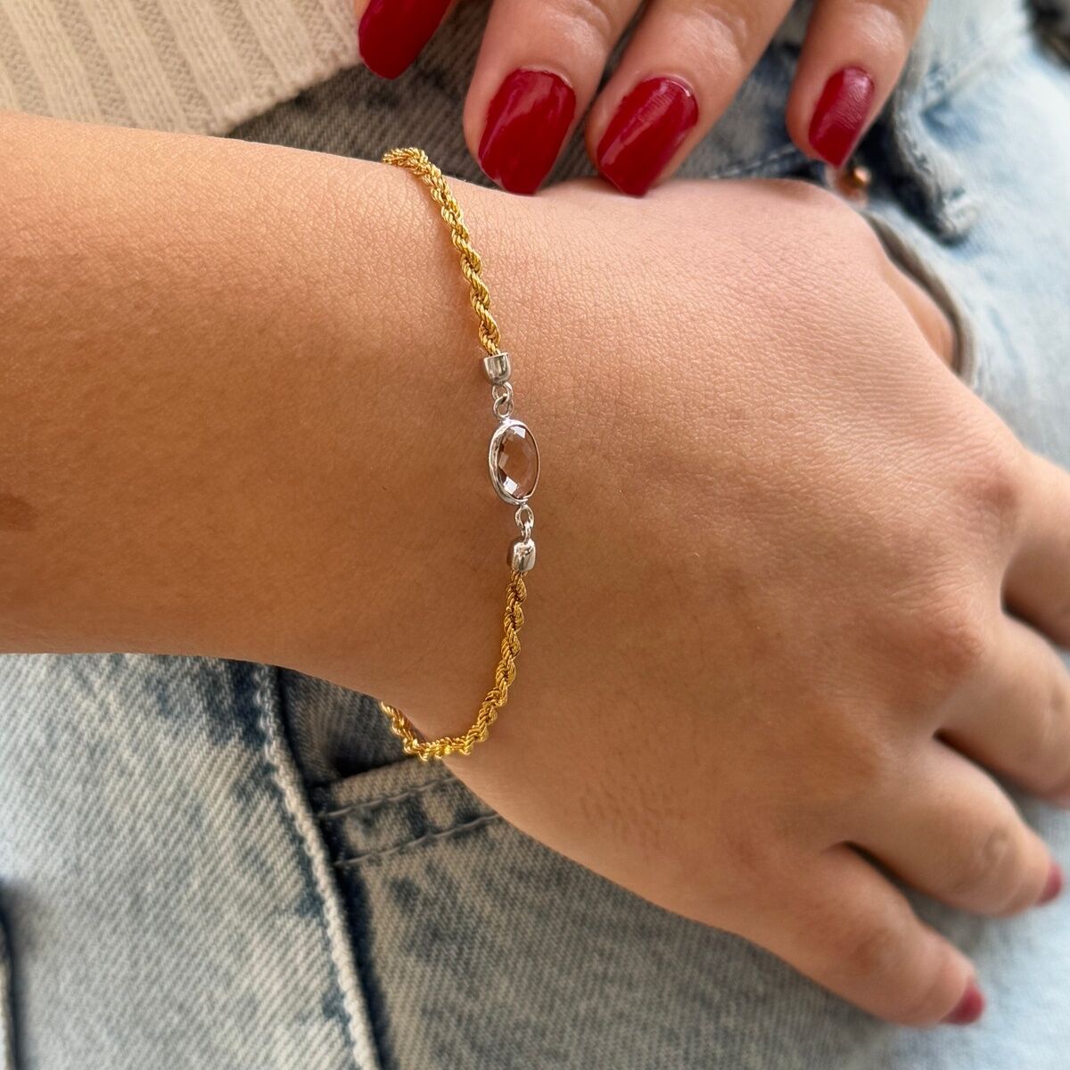 14 AYAR HALAT ZİNCİRLİ 22 AYAR GÖRÜNÜMÜNDE ÖZEL TASARIM BİLEKLİK