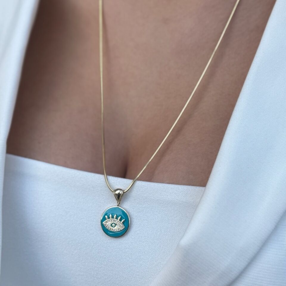 14 AYAR TURKUAZ MİNELİ GÖZ ALTIN KOLYE