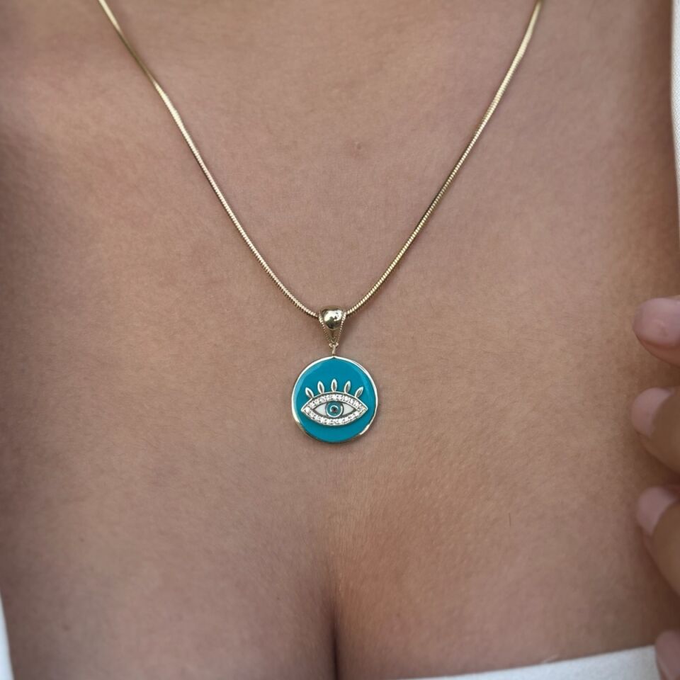 14 AYAR TURKUAZ MİNELİ GÖZ ALTIN KOLYE