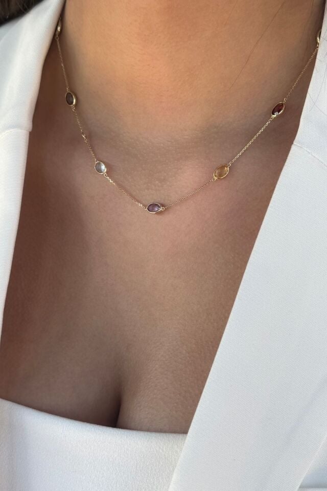 14 AYAR 6,8 CT RENKLİ TAŞLI 0,03 CT PIRLANTA TAŞLI KOLYE