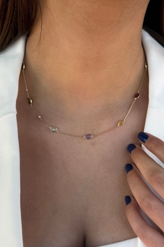 14 AYAR 6,8 CT RENKLİ TAŞLI 0,03 CT PIRLANTA TAŞLI KOLYE