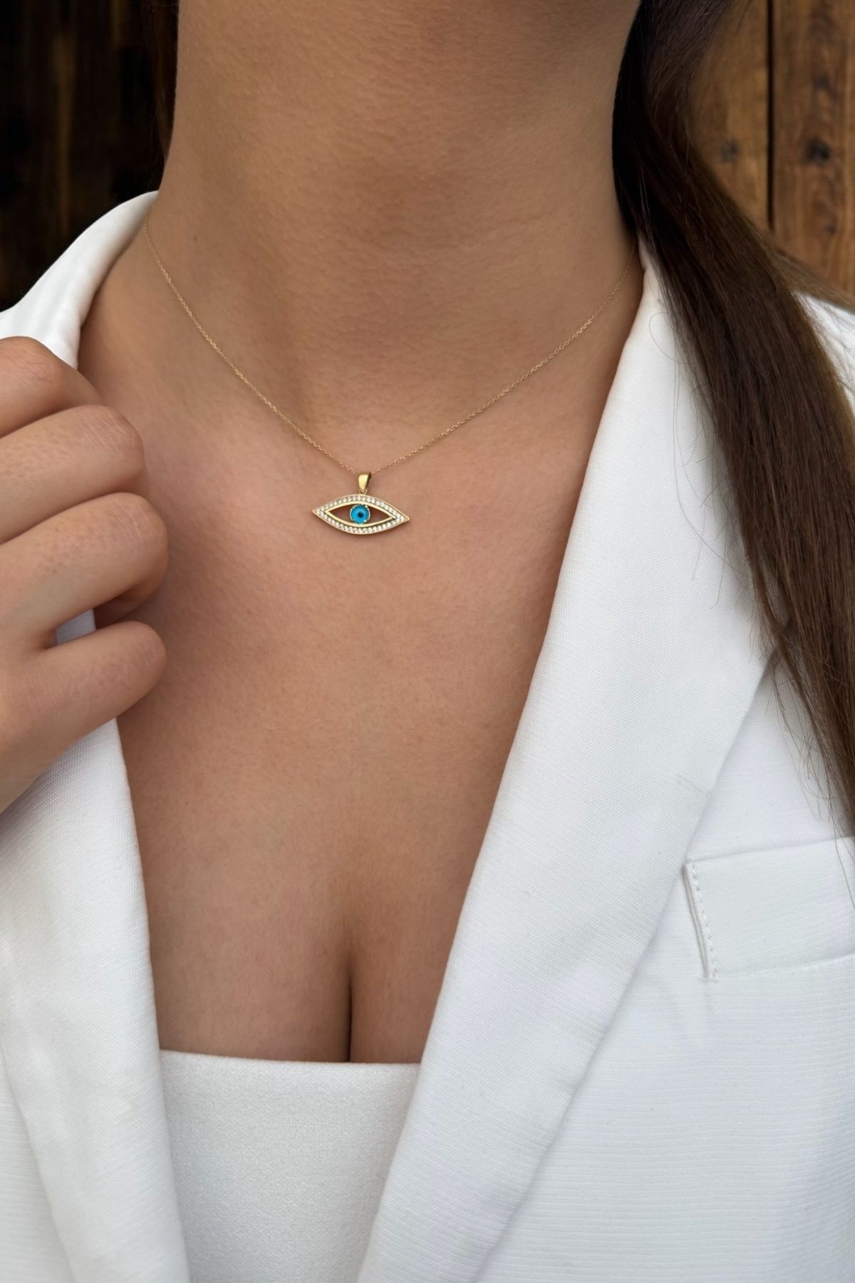 14 AYAR NAZAR GÖZ TASARIM ALTIN KOLYE