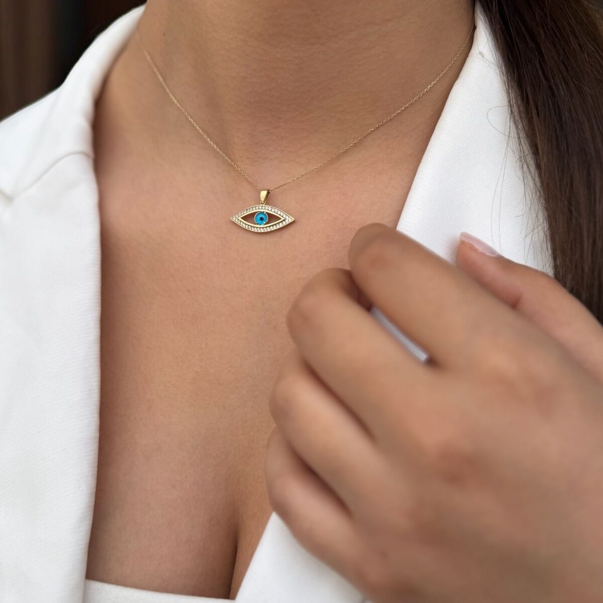 14 AYAR NAZAR GÖZ TASARIM ALTIN KOLYE