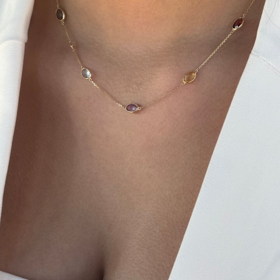 14 AYAR 6,8 CT RENKLİ TAŞLI 0,03 CT PIRLANTA TAŞLI KOLYE